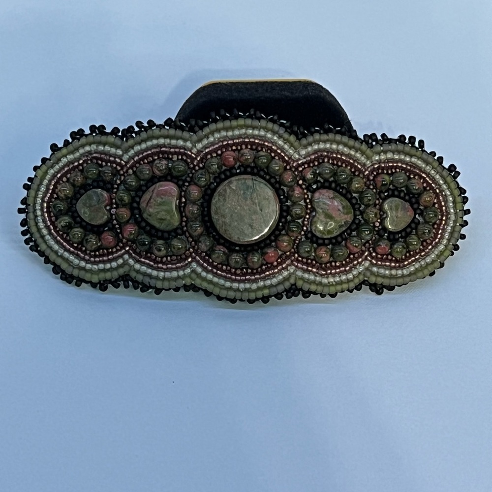 Handmade Alaska Native Beaded Barrette with unakite/Japanese/Czech beads